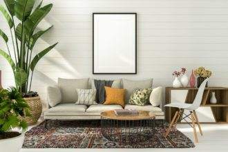 3D illustration Mockup photo frame in living room rendering