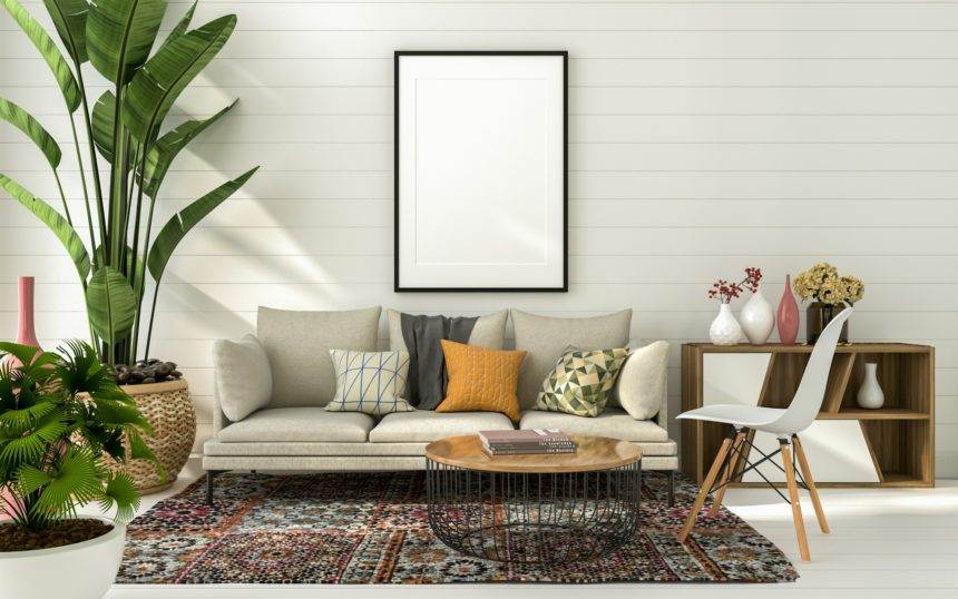 3D illustration Mockup photo frame in living room rendering